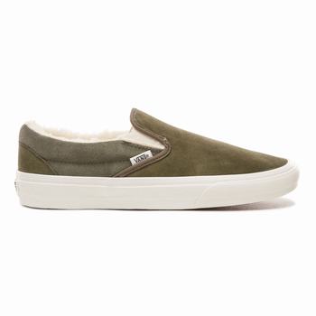 Női Vans Suede and Sherpa Classic Slip-on Cipő VA1352049 Lila/Olivazöld